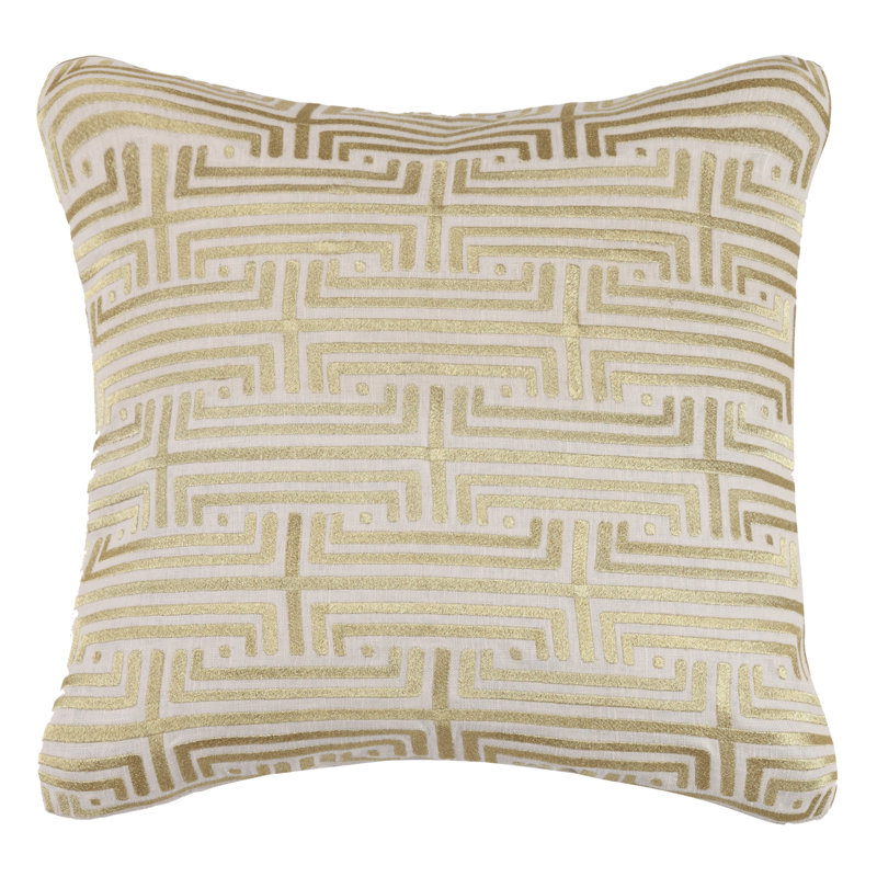 Embroidered Linen Throw Pillow, Gold