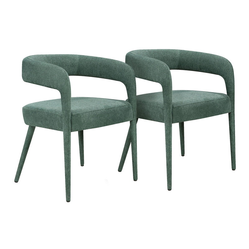 Ensemble de deux chaises d'appoint de salle à manger rembourrées en lin vert