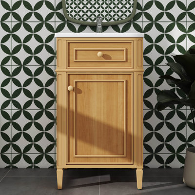 20-Inch Freestanding Wood Bathroom Vanity With Sink, Solid Wood Legs, Tilt-Out Drawer, Adjustable Shelf