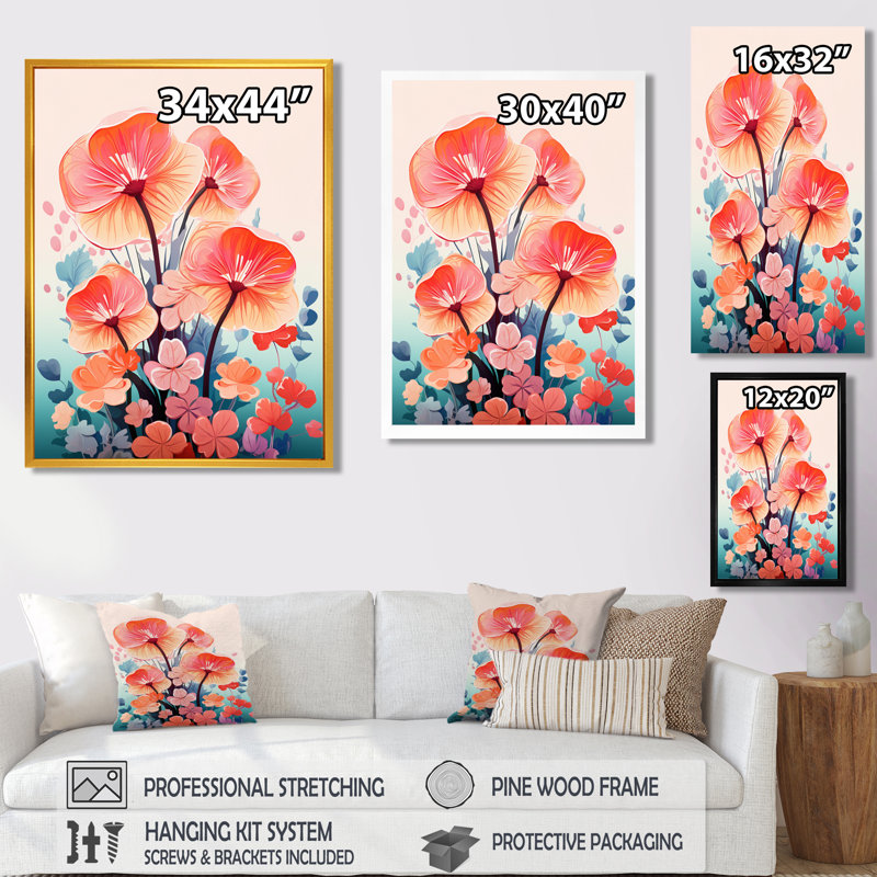 Charmante fleur de marguerite rouge en fleurs - Art mural marguerite, Toile avec cadre flottant brun