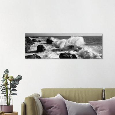 Waves breaking on the coast, Santa Cruz, Santa Cruz County, California, USA 1 Piece Wrapped Canvas Panoramic Wall Art