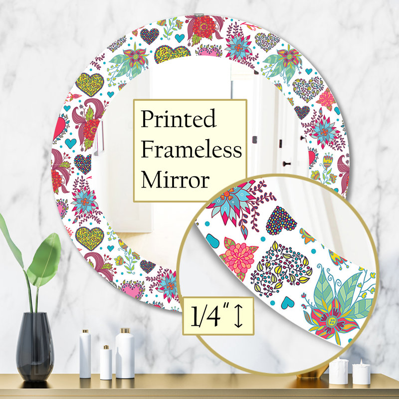 Miroir mural Beautiful Flowers and Hearts, H 31,5 po x l po