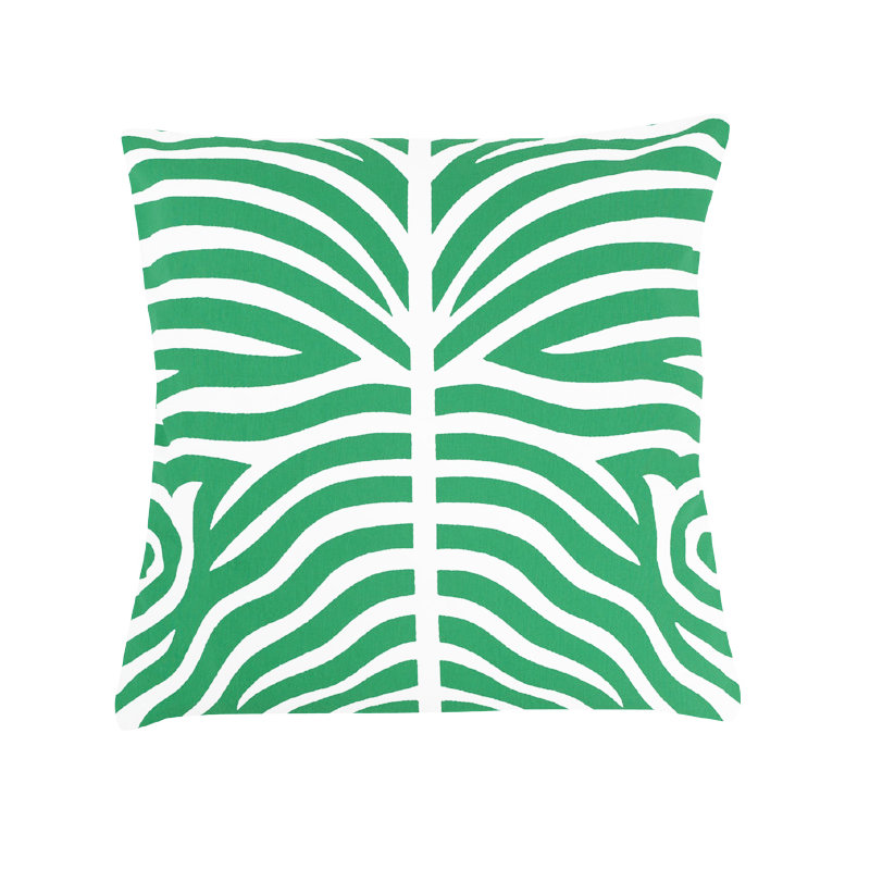 Xandra Zebra Striped 100% Cotton Throw Pillow, Green