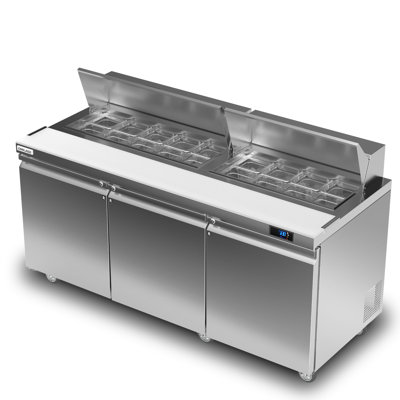 72.7'' W Commercial Refrigerator Sandwich Salad Prep Table, 3 Door Sandwich Fridge with 18 GN 1/6 Pans