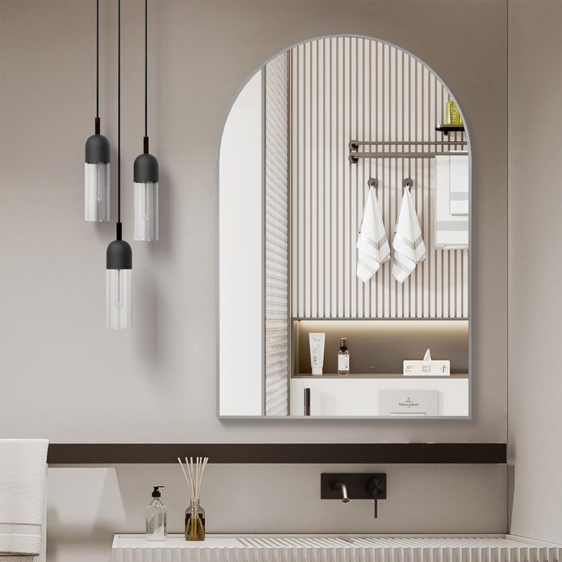  Round Wall Mirror with Metal Frame,, Silver, 24" x 32"