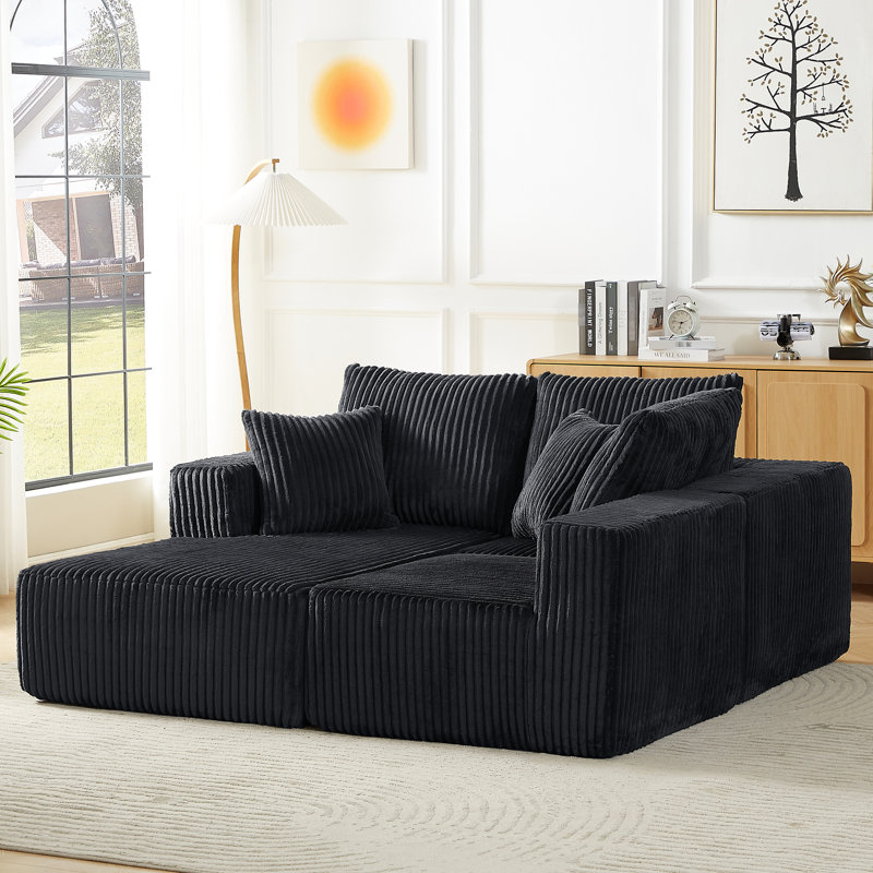 Velours côtelé modulaire 4 places à assise profonde pour chambre d'amis et espace détente, velours côtelé sans assemblage, salon gris foncé,