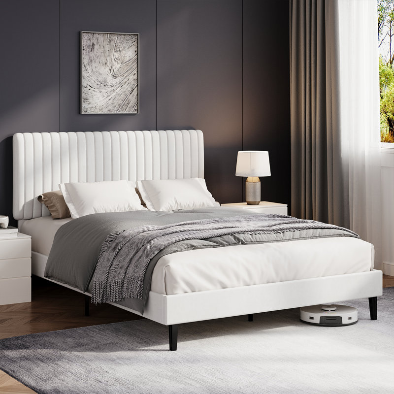Upholstered Velvet Bed, 135x190, White