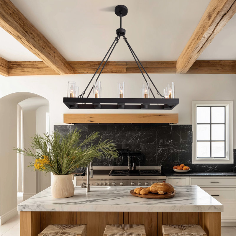 Lustre rectangulaire 35,5 "pour salle à manger 35,4" rustique avec îlot de cuisine noir