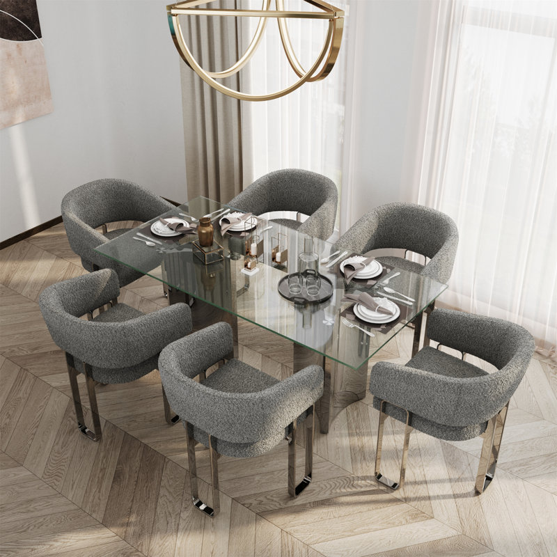 Glass Dining Table, Modern Dining Table For Kitchen & Dining Room, 30"H x 70"L x 35"W