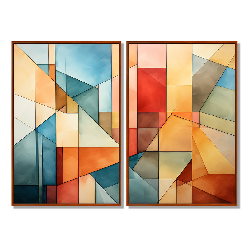 «Cubism Experiment With Minimalist I», ensemble d'art mural abstrait cubisme, 36" H x 48" W, Impression encadrée flottante