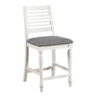 Chaises de salle à manger à hauteur de comptoir blanc antique gris, 2 pièces, bois massif, coussins en tissu, pieds tournés, dossier, chaises rustiques pour 2 pièces et gris Fascinate
