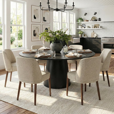 6 - Person Dining Table Sets With Round Table & 6 Upholstered Side Chairs