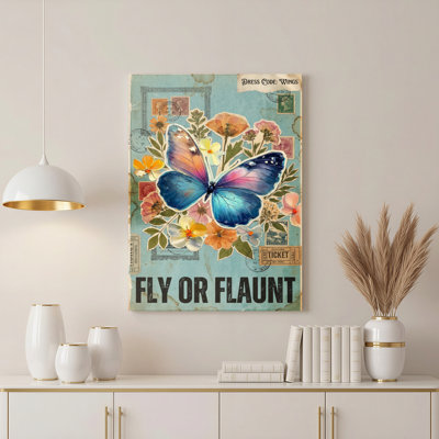 «Butterfly Floral», carte postale rétro sur toile tendue, reproduction d'art sur toile, ensemble de 1