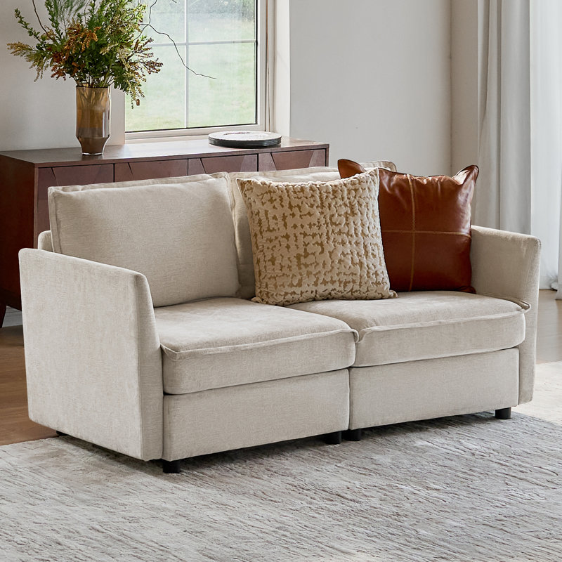 Talani Modern 2 Seater Slipcovered Corner Sofa with Hidden Storage, Beige