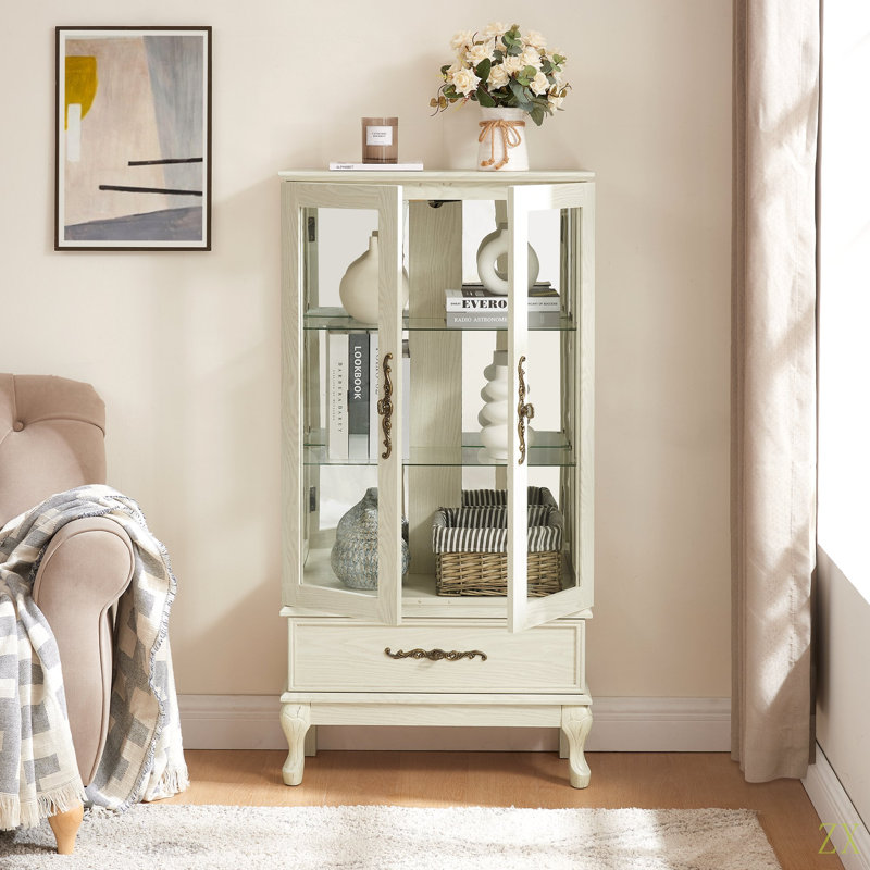 Armoire vitrée avec porte vitrée et porte vitrée, Blanc antique