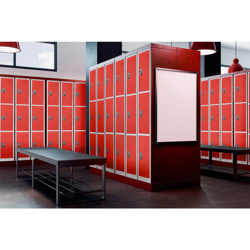 Red Steel 3-Tier Freestanding Office Locker with Adjustable Shelving