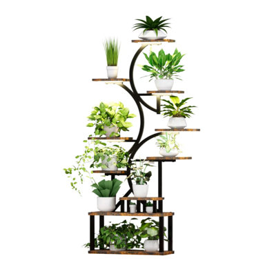 10-Tier S-Shaped Plant Stand with 5 Grow Lights, Indoor/Outdoor Corner Shelf