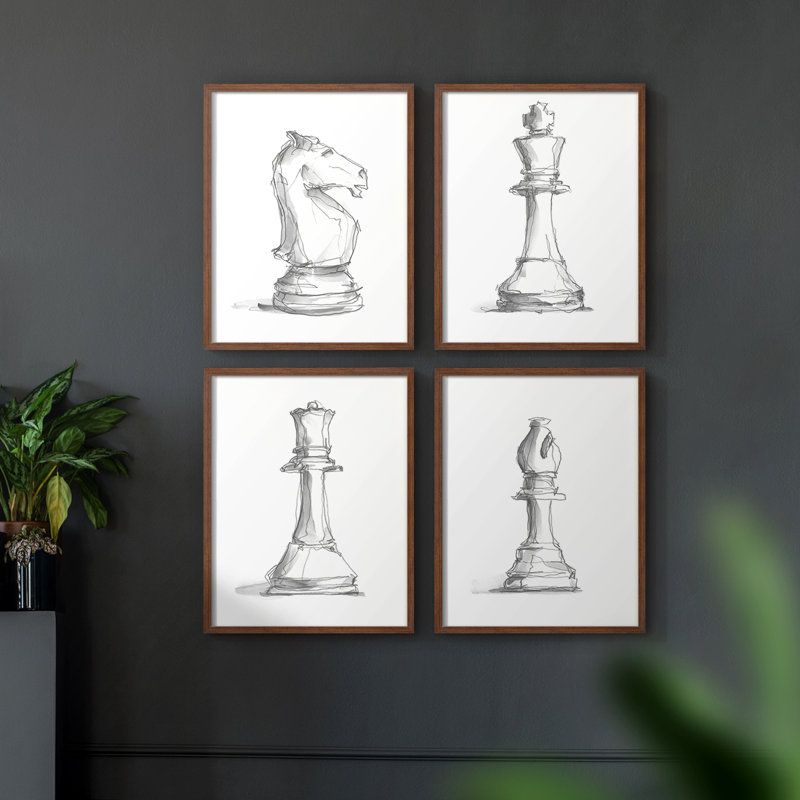 Chess Room Study I, ensemble de 4 encadrés, Noyer, H 10 po x l 32 po