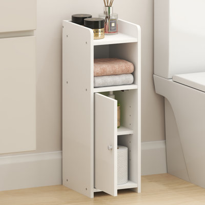 Bathroom Storage Cabinet, 4-Tier Bathroom Cabinet, Narrow Cabinet with Door and Adjustable Shelves, 24H, for Small Spaces, Bathroom, Living Room, Entryway, White