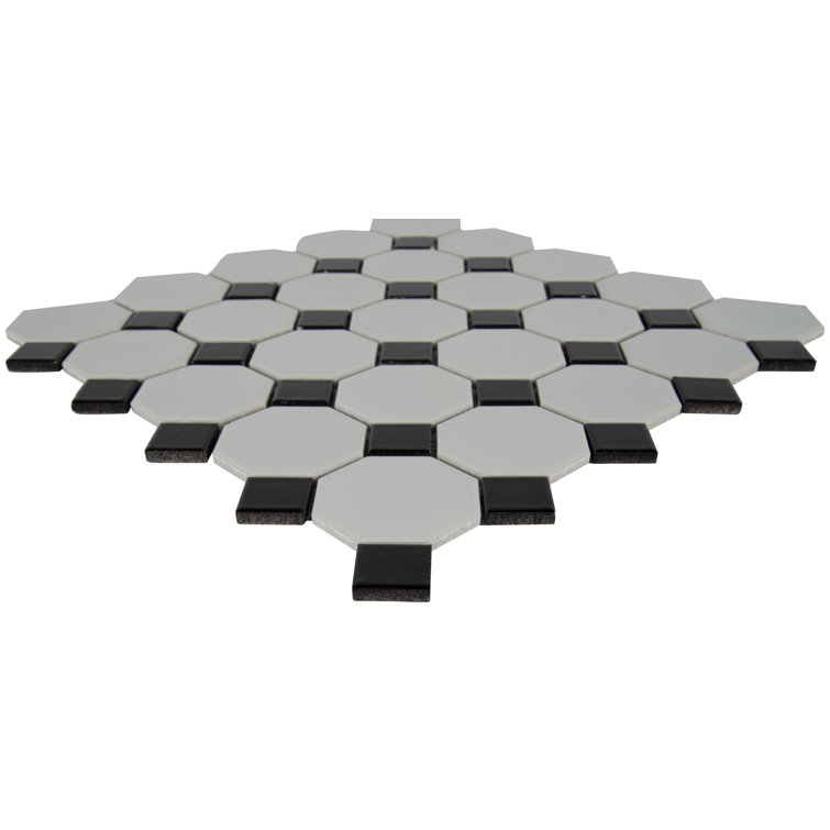 Retro Bianco 12 in. x 12 in. Porcelain Octagon and Dot Mosaic Wall & Floor Tile MSI
