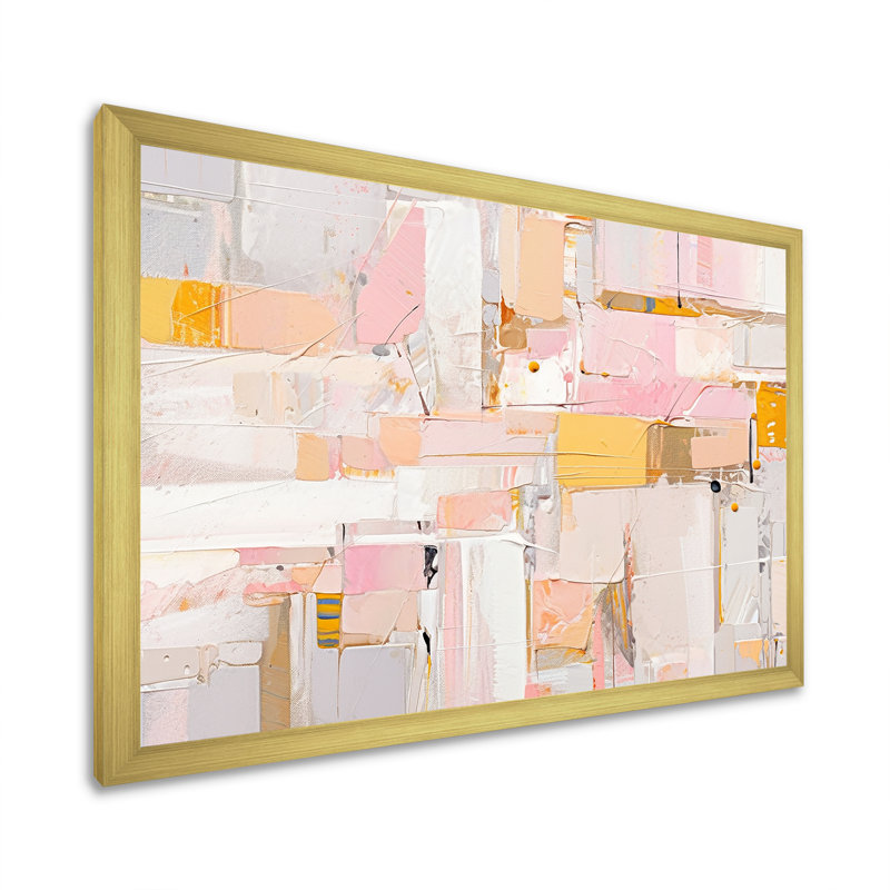 Art abstrait sur toile rose et or abstrait, Cadre doré simple, H 16 po x l 32 po x P 1 po