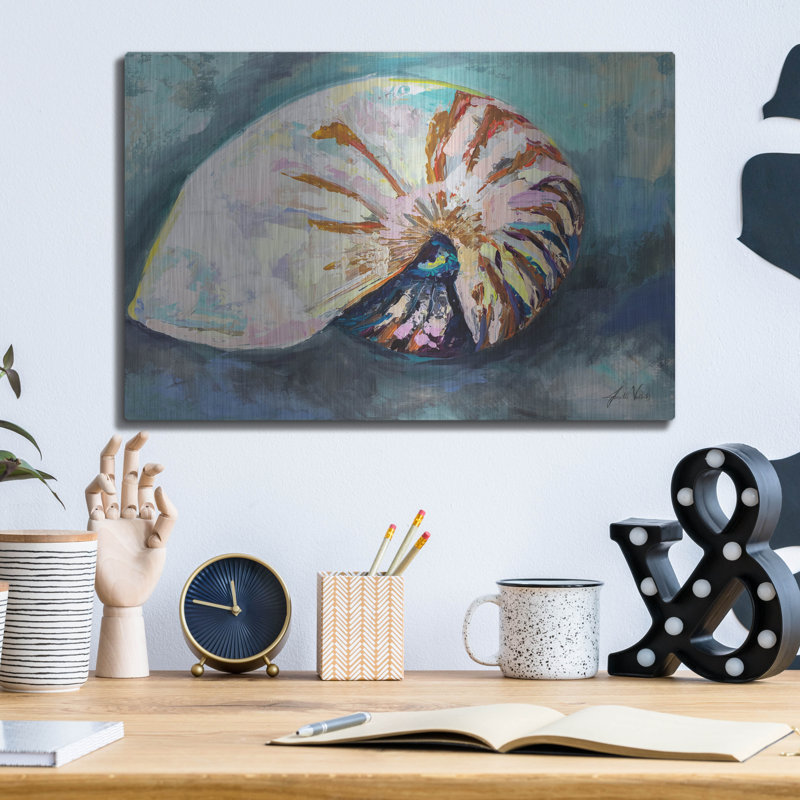 Rosecliff Heights «Nautilus Shell» par Jeanette Vertentes, art mural en métal, H 12 po x l 16 po