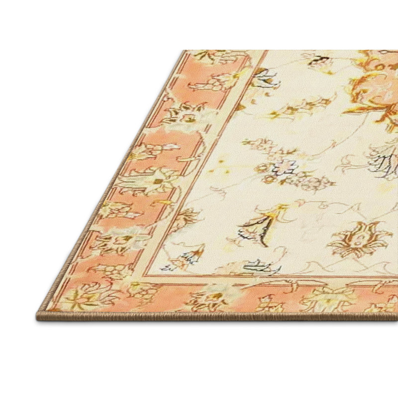 Tapis traditionnel jaune / orange Colitta, Rectangle 3 pi x 5 pi