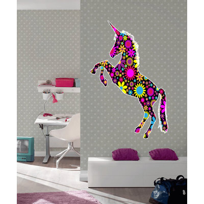 Autocollant de licorne florale, autocollant de licorne florale, décoration murale licorne florale