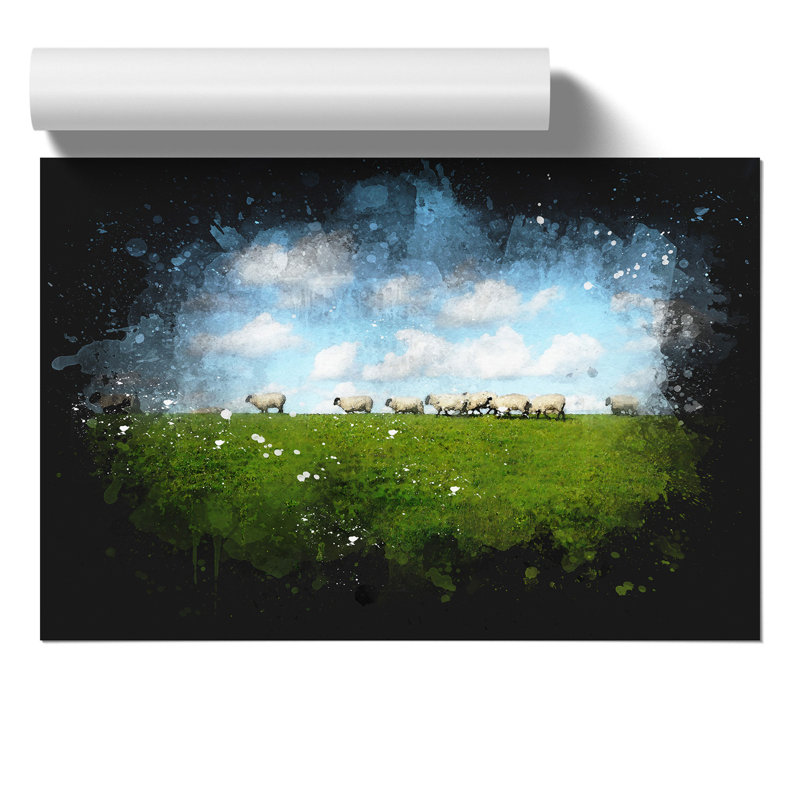 Flock of Sheep Paint Splash - Frameless Print, 30cm H x 42cm W x 0.1cm D
