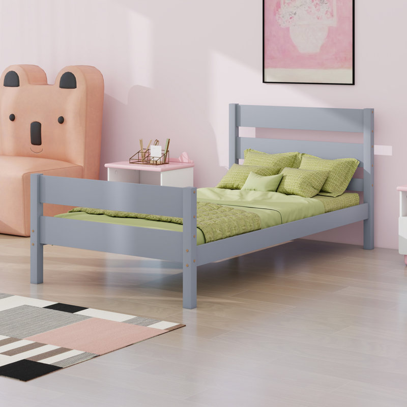 Lit en bois avec tête et pied de lit, Gris
