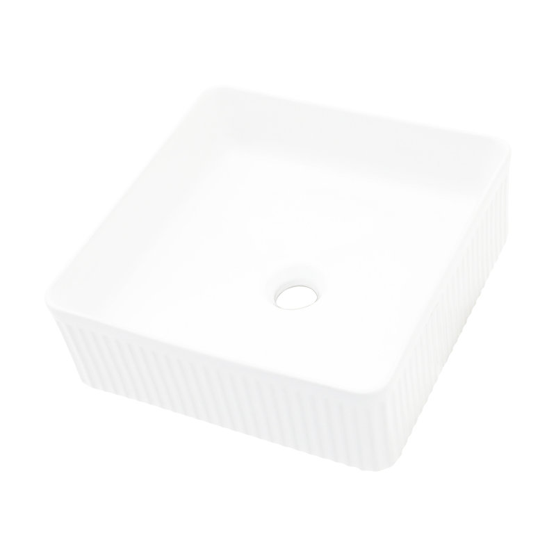 Lavabo vasque en céramique 15,25 po x 15,25 po - blanc, à faible absorption d'eau, moderne pour la maison, surface de bureau lisse, bâtiment élégant, maison