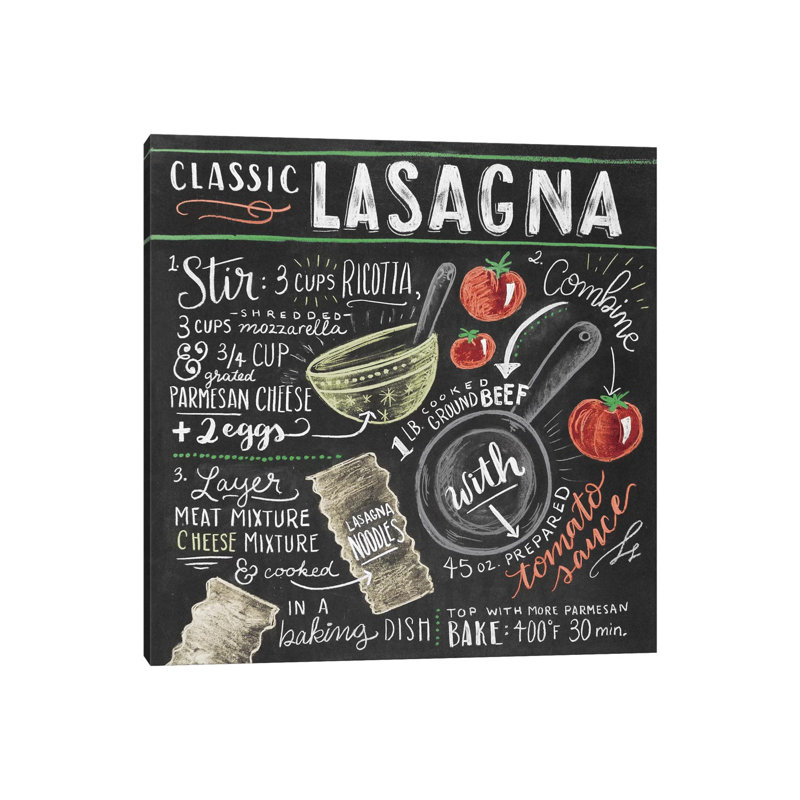 Recette de Lasagne - impression, H 12 po x l 12 po x P 0,75 po