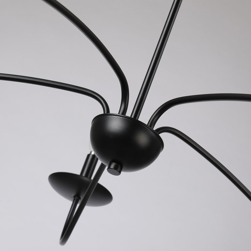 5 Light Black Chandelier In Mid-Century Modern Meridian Style, Satin Black