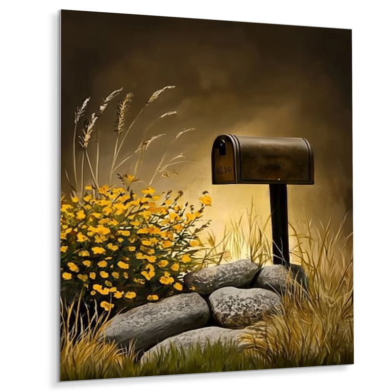 Boîte aux lettres rétro vintage, campagne, impression murale en métal, H 32 po x l 16 po