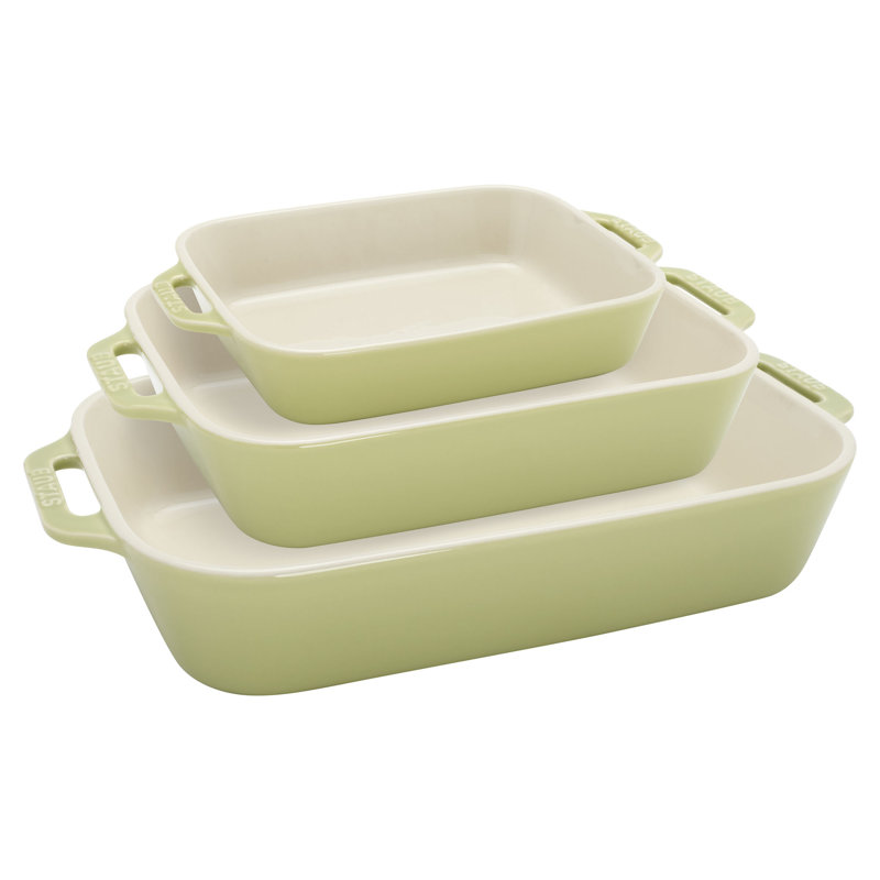 Staub Ceramic 3-Pc Rectangular Baking Dish Set - Macaron Pastel, Light Green