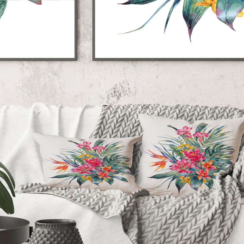 Bouquet de fleurs rouges tropicales - Coussin décoratif imprimé tropical, 16 po x 16 po