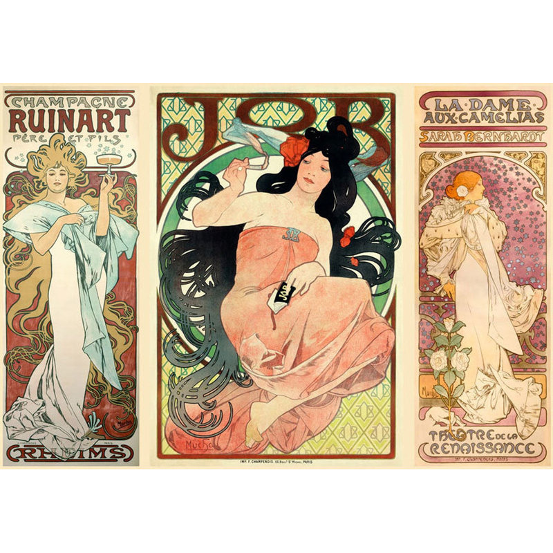 Murale abstraite pelez et collez - Femmes par Alphonse Mucha, L 154 po x L 110 po
