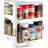 Cabinet Caddy Sliding Spice Rack Organizer For Cabinet - Pull & Rotate Kitchen Organizers And Storage - 2 Double-Decker Shelves - Non-Skid Base - Magnetic Modular Design - 10.8" H X 5.25" W X 10.8" D