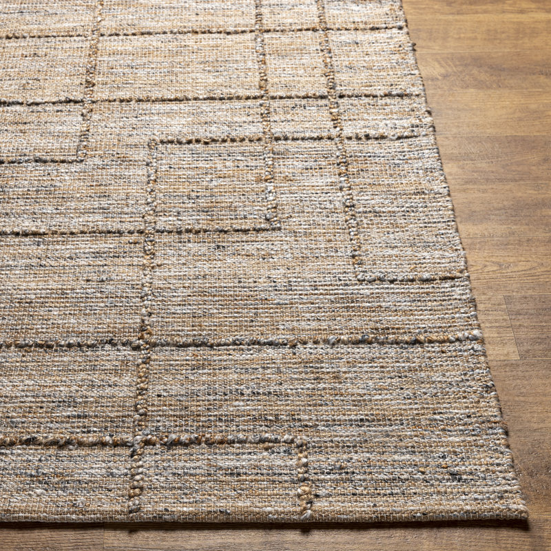 Tapis en jute tissé à plat à motif géométrique gris / beige / taupe Olayemi, Rectangle 2 pi x 3 pi