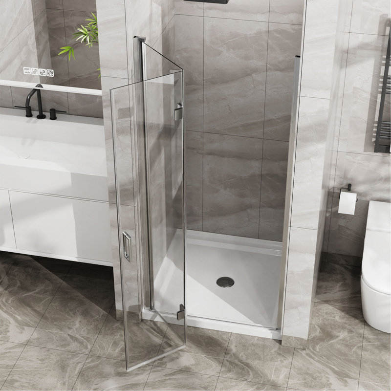 34"X 72" Bifold Frameless Glass Shower Door 1/4 Inch Tempered Clear Glass Pivot Swing Shower Panel, Foldable, Chrome