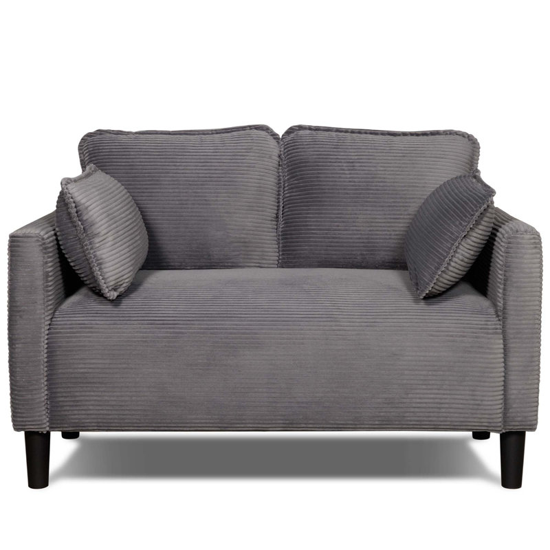 Canapé 48 po en velours côtelé avec coussins moelleux, pochette de rangement latérale, panneau en composite robuste et structure en bois massif, éponge à rebond élevé, assemblage facile