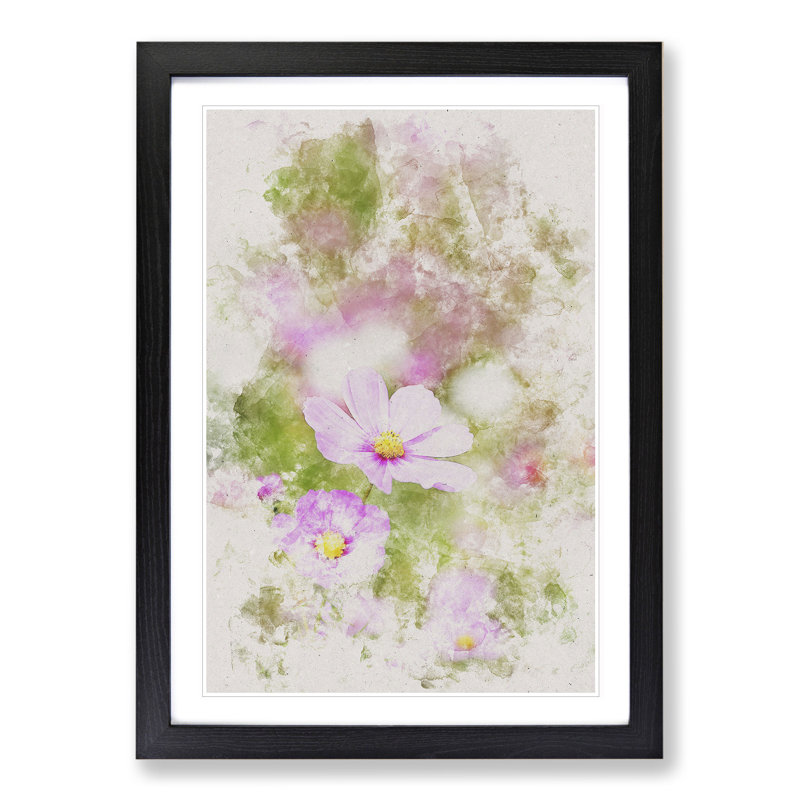 Spring Purple Flowers Watercolour - Picture Frame Graphic Art, 65cm H x 48cm W x 2cm D, Black