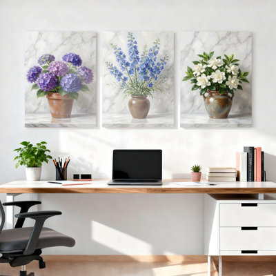 Ensemble de 3 tableaux muraux sur toile, motif bouquet de fleurs, pour la décoration du salon et de la chambre.