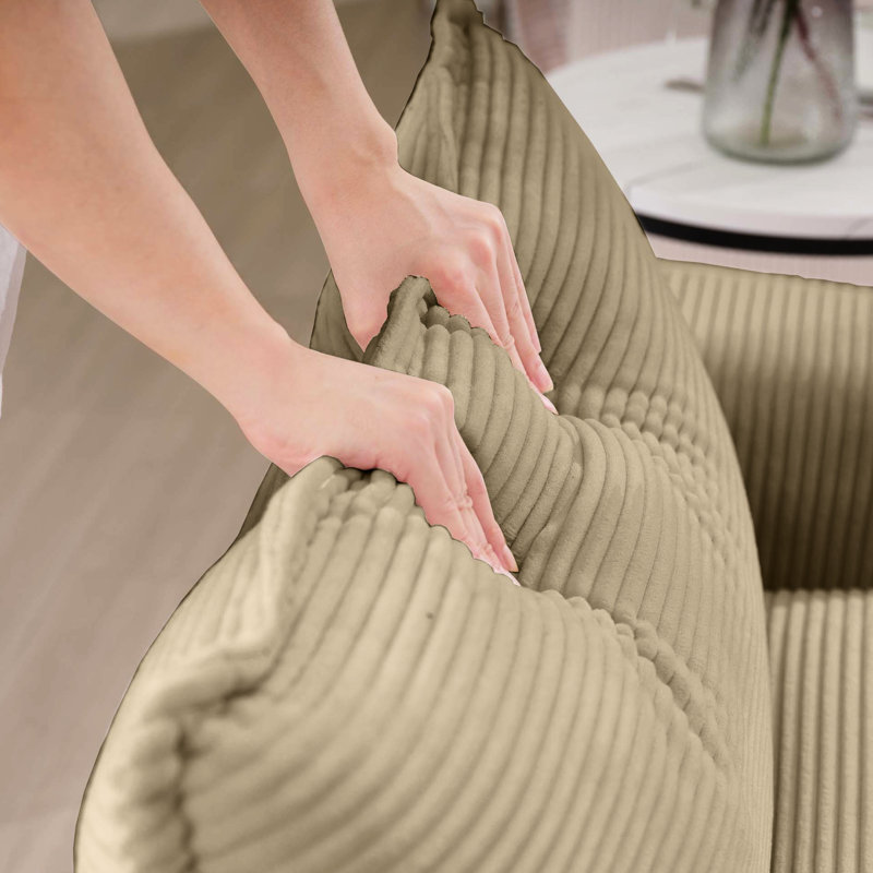 Velours côtelé brun clair moderne, 2 avec 4 coussins pour le salon de la chambre à coucher, revêtement, une expérience relaxante