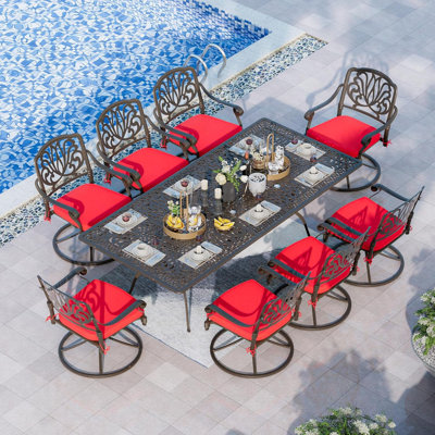 Andromede Rectangular 8 - Person 86.6" Long Aluminum Dining Set with Cushions by Bloomsbury Market