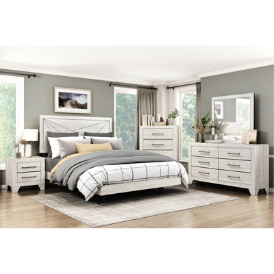 Structure de lit grand contemporain en chêne gris poussiéreux, avec tête de lit et rails latéraux pour la chambre à coucher - taille en chêne