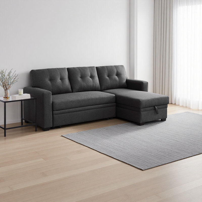 Canapé modulaire convertible rembourré avec méridienne coulissante, Orienté à droite, Gris foncé
