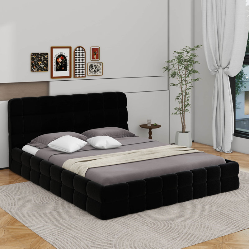 Grand lit plateforme tapissier, Noir