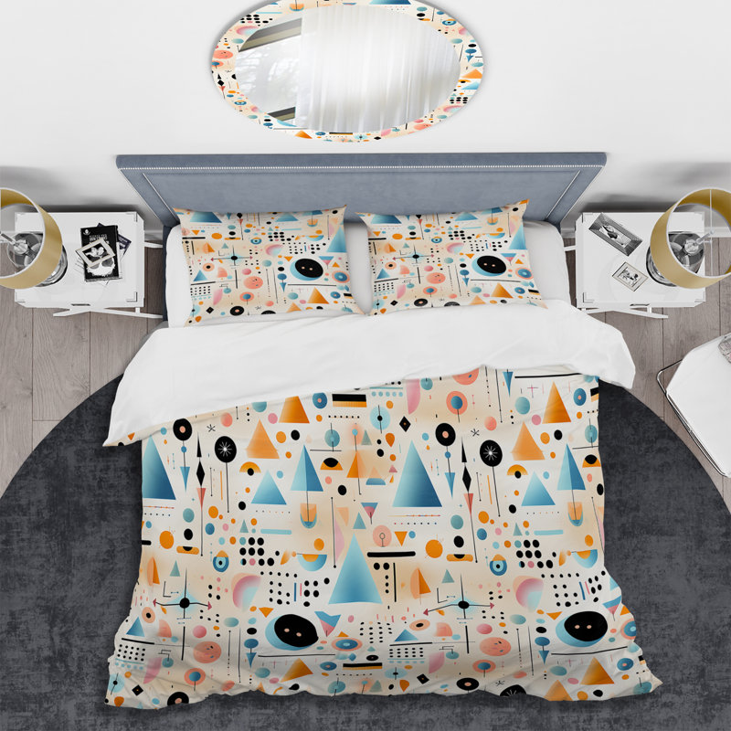 Multicolor Eclectic Geometric Diversity Box Stitch Dots Duvet Cover, King Duvet Cover + 2 King Shams