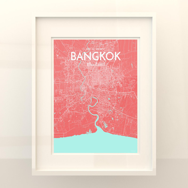 Bangkok City Map in Maritime 1 Piece Wall Art, 20cm H x 16cm W x 0.05cm D